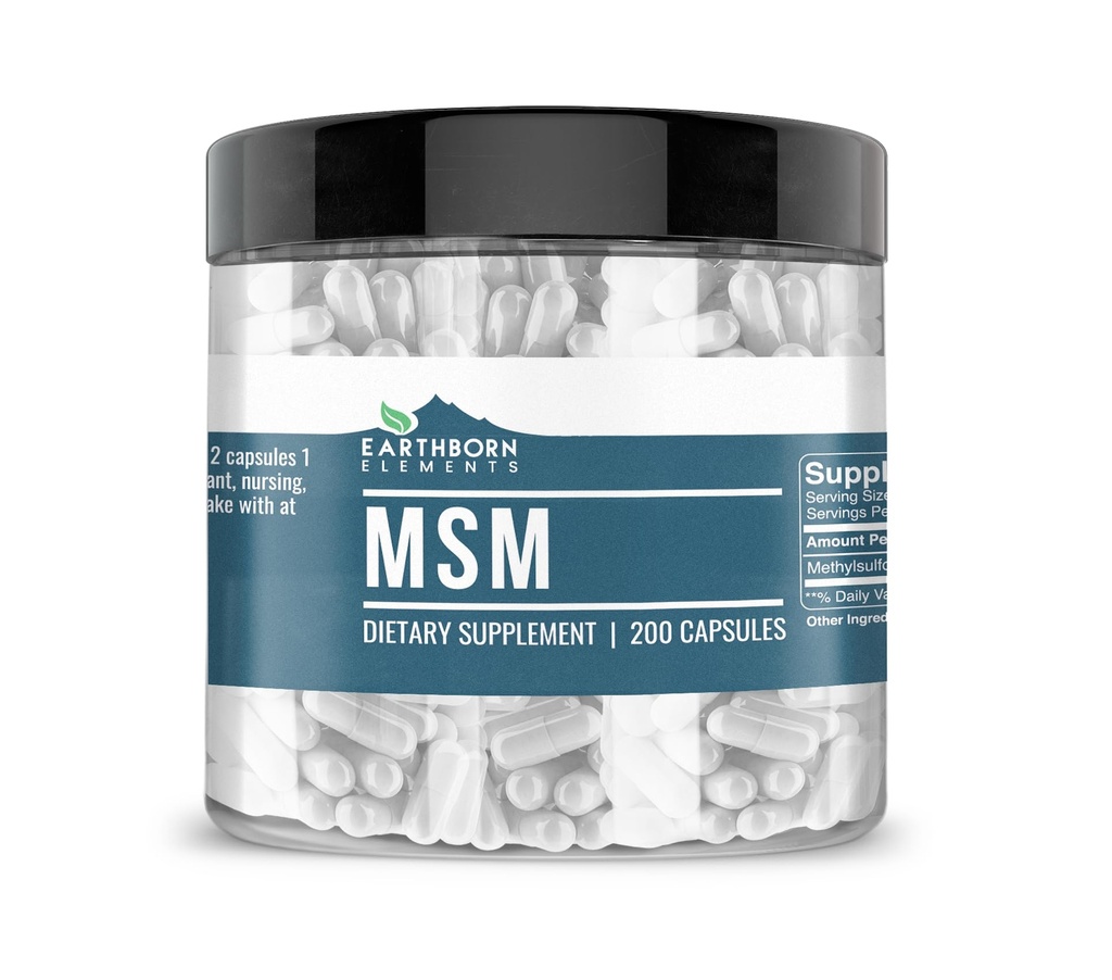 Elementos terrestres Methylsulfonylmethane (MSM) 200 cápsulas, no transgénicos, cápsulas fáciles de tomar