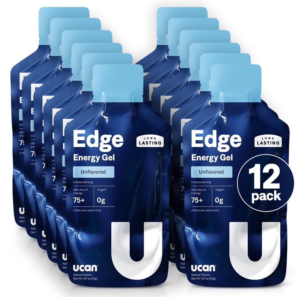 UCAN Edge Energy Gel Shots, Unflavored (12, 2 Ounce Packets) para Running, Training, Workouts, Fitness, Cycling, Crossfit ← Sugar-Free, Vegan, &amp; Keto Friendly Energy