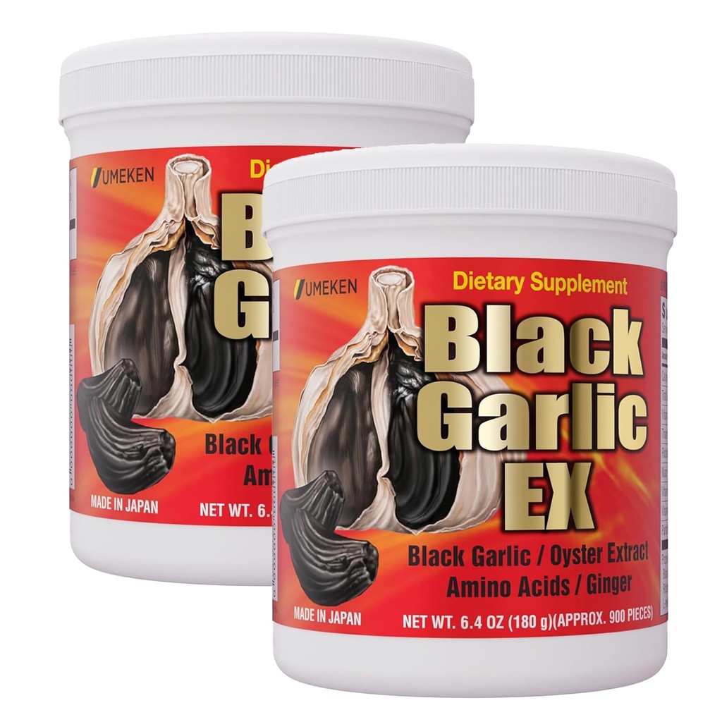 Umeken Black Ajo EX, Fermented Concentrate with Vitamin B, Allicin, Amino Acid, Fermented Black Ajo Suplemento, Oyster Extract, Ginger, 4-6 Month Supply, 6.4 Unce 180g Bottle, Pack de 2