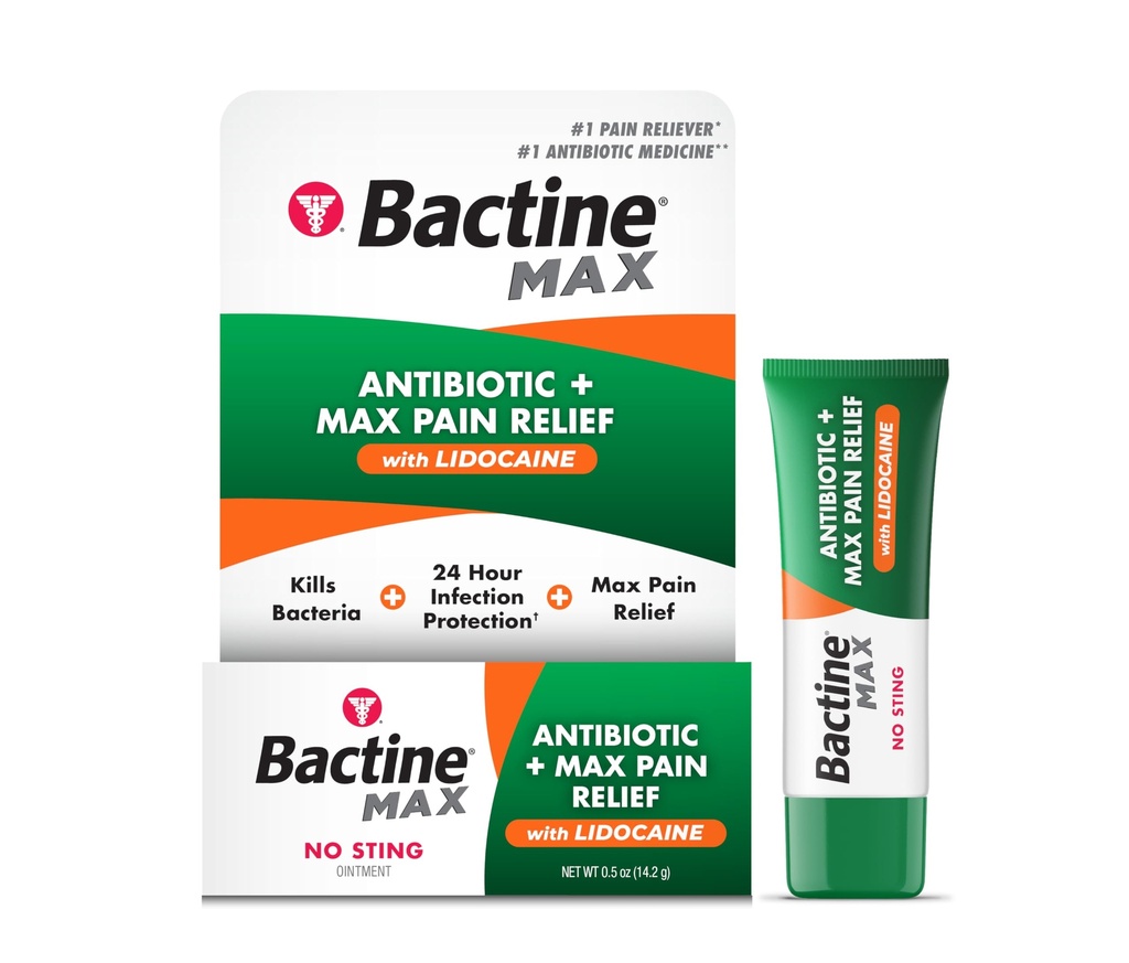 Bactina MAX Antibiótico + Intento de alivio de dolor - Intento antibiótico con Lidocaína - Dolor + Alivio de Itch para Cortas Menores " Arañas " - Crema de Numbing Lidocaine - 0.5oz