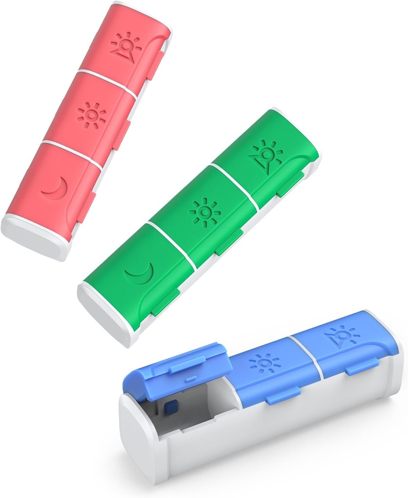 Organizador de píldoras 3 veces al día, (3 Pack) Caja pequeña de píldoras, Organizador diario de píldoras, Moisture Proof Travel Pill Case for Pocket Purse, Caja de medicina portátil para contener vitaminas, aceites de pescado, suplementos