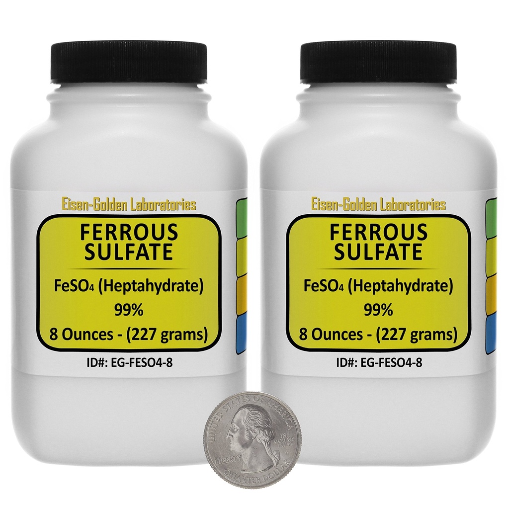 Sulfato ferroso [FeSO4] 99% ACS Grade Powder 1 Lb en dos botellas de ahorro de espacio