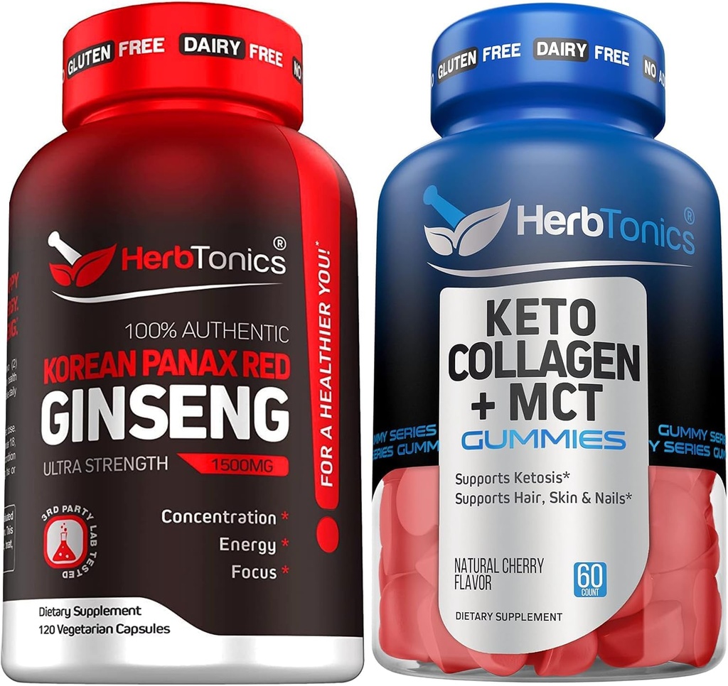 Coreana Red Panax Ginseng 1500mg - High Potency Ginseng for Energy, Performance &amp; Immune Support for Men &amp; Women - Keto Gummies with MCT + Collagen peru Sugar Free ← Anti Aging, Hair Growth & Strong Nails
