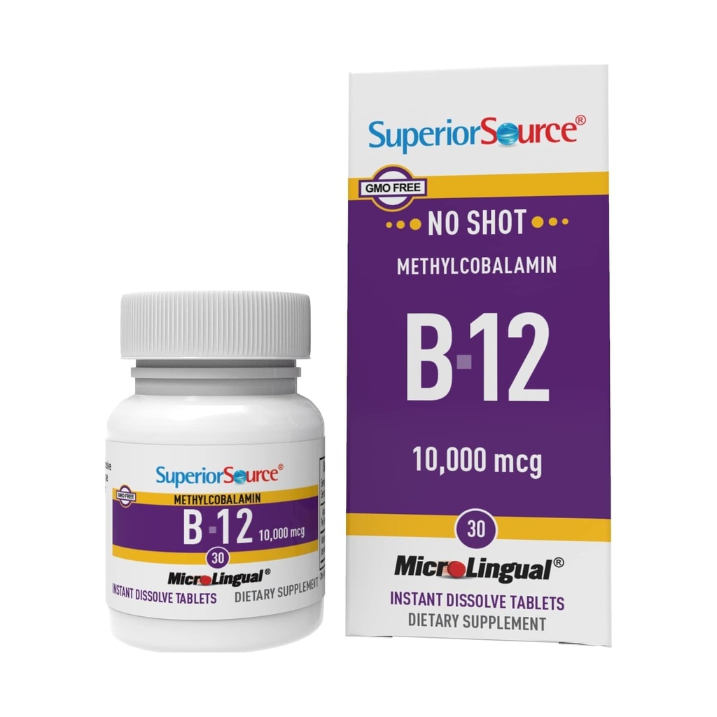Fuente superior No Shot Methylcobalamin B-12 10000 mcg - Vitamina B-12 para apoyar la producción de energía, la salud cerebral " Wellness general - Tablas sublinguales para la absorción rápida - 30 Tablas de disolución