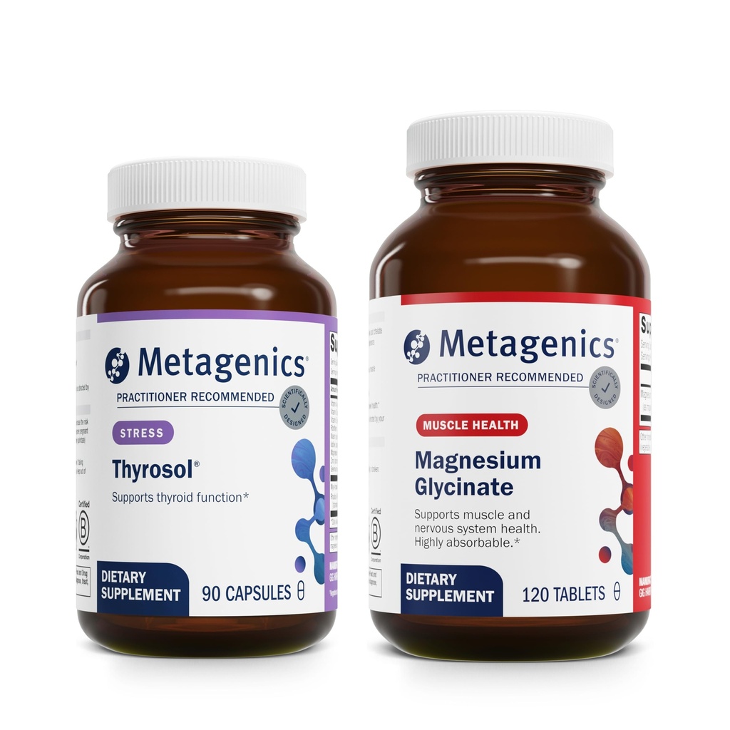 Metagenics Bundle - Thyrosol &amp; Magnesium Glycinate - 90 Conde of Thyrosol for Thyroid Health - 120 Tablets of Magnesium Glycinate for Nervous System Support