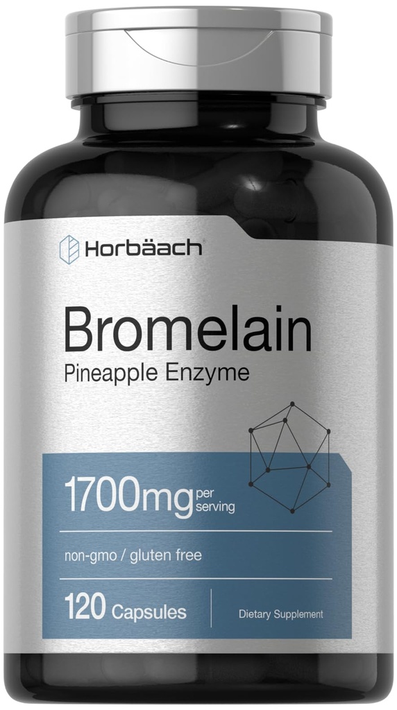 Horbäach Bromelain 1700 mg  120 Capsules ← Apoyo Digestivo Salud Silencio Pineapple Enzyme Suplemento Silencio No GMO, Gluten Free