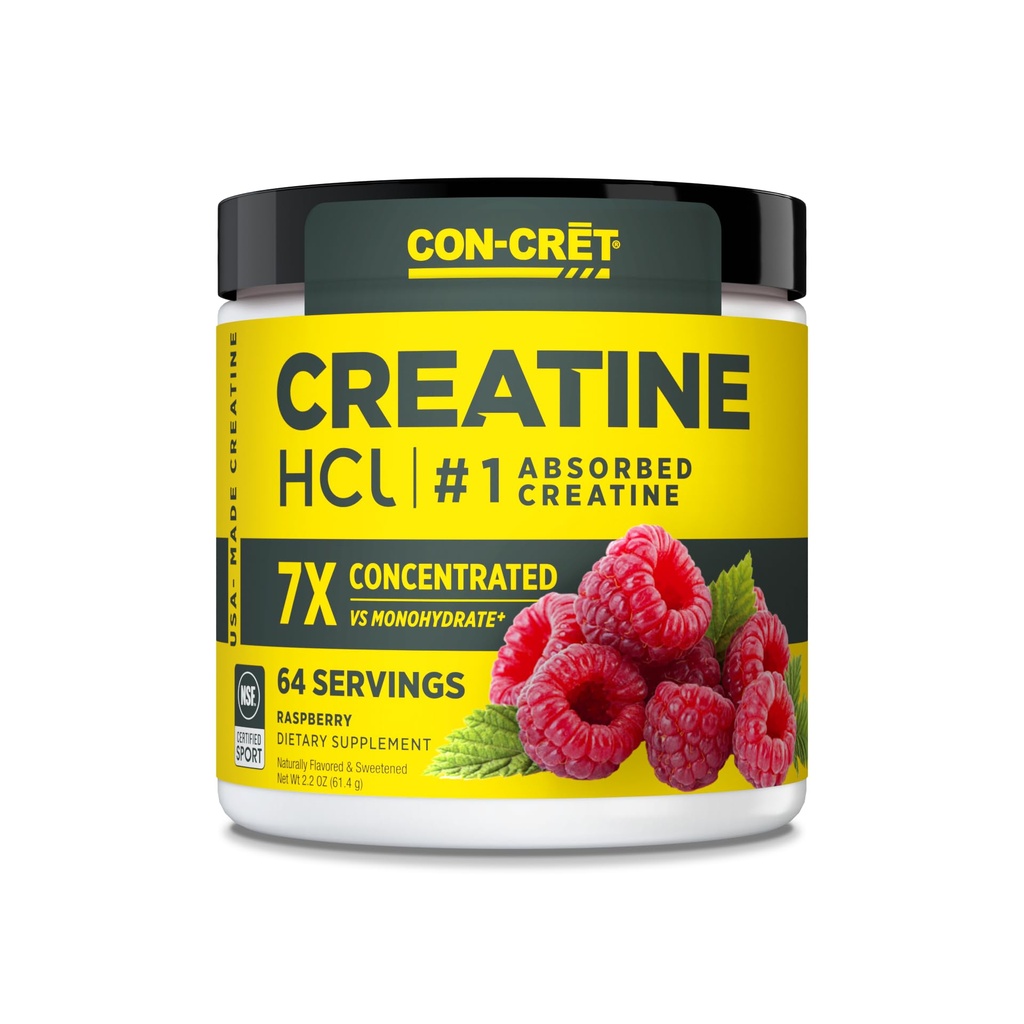 CON-CRET Creatine HCl Powder ← Muscle, Cognitive, Cellular Energy Support Silencio No Bloating or Cramps ¦ USA Made & NSF Certified ← Raspberry (64 Serving)