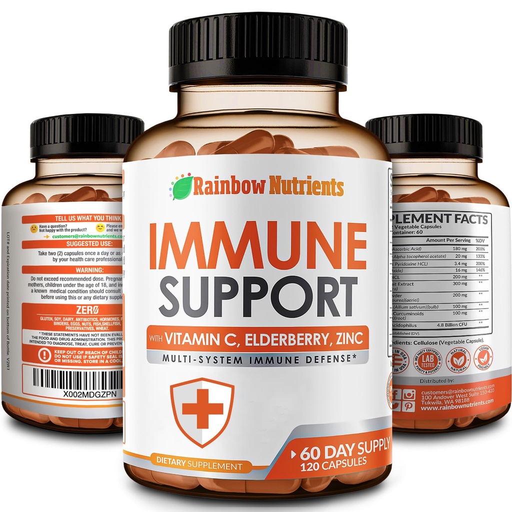 10 in 1 Immune Support Supplement (No Fillers) | Vitamin C, Zinc, Elderberry, Echinacea, Turmeric, Probiotics |Immunity Booster for Multi-System Immune Defense, Respiratory & Gut health |60 Day Supply