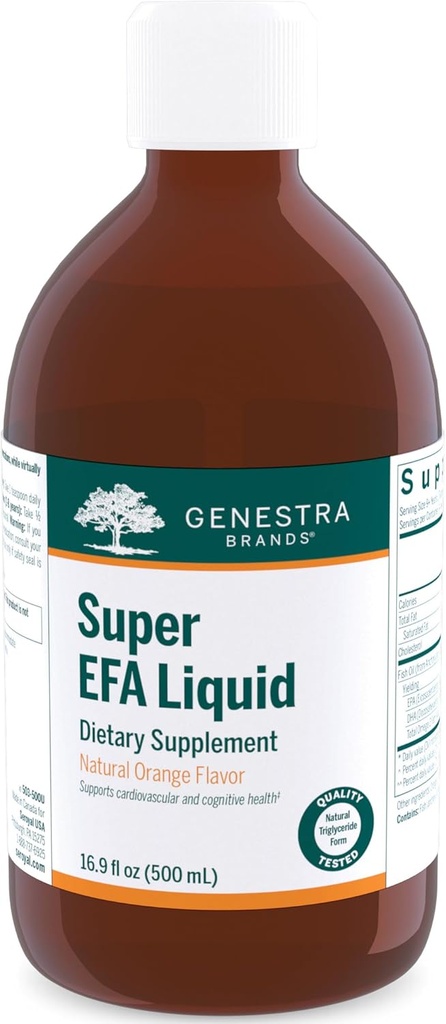 Genestra Brands Super EFA Liquid tención apoya la salud cardiovascular y el desarrollo del cerebro, los ojos y los nervios en los niños* viv 16.9 Fl Oz  durable Natural Orange Flavor