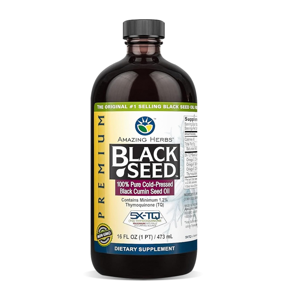 Increíbles hierbas Premium aceite de semilla negra - Cold Presionado Nigella Sativa Ayudas en Salud Digestiva, Apoyo Inmune, Función cerebral, Movilidad Conjunta, Gluten Gratis, No GMO - 16 Fl Oz