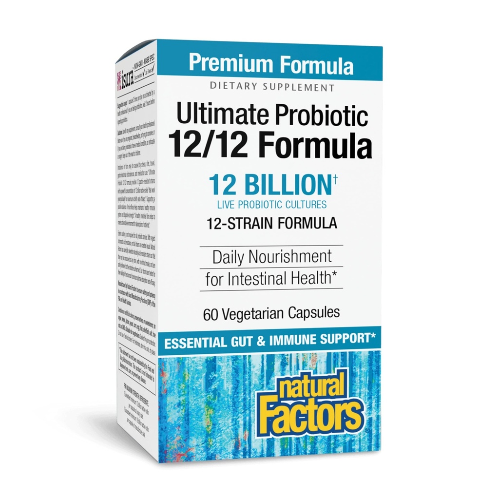 Factores naturales Último Probiótico 12/12 Fórmula - Suplemento de Apoyo a la Salud Digestiva con Probióticos - Inmunidad &amp; Gut Health Support Suplemento - 60 cápsulas vegetarianas (60 piezas)