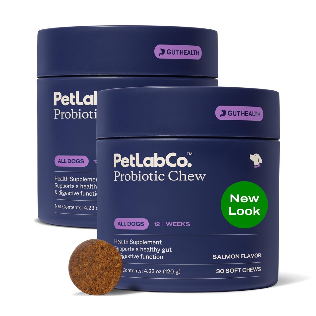 PetLab Co. Probióticos para perros, Asistencia Gut Health, Diarrea Ocasional, Salud Digestiva " Alergías Estacionales - Salmon Flavor - Embalaje Mayo Vary - 30 Soft Chews Pack of 2