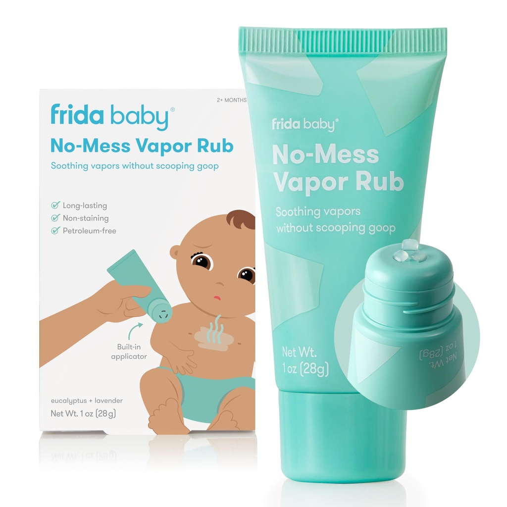Frida Baby No-Mess Vapor Rub, Baby Vapor Rub for Chest, Neck, Back + Foot, Non-Medicated, Petroleum-Free, Hands-Free Applicator Tube, Non-Staining, Soothing Eucalyptus " Lavender for Sleep