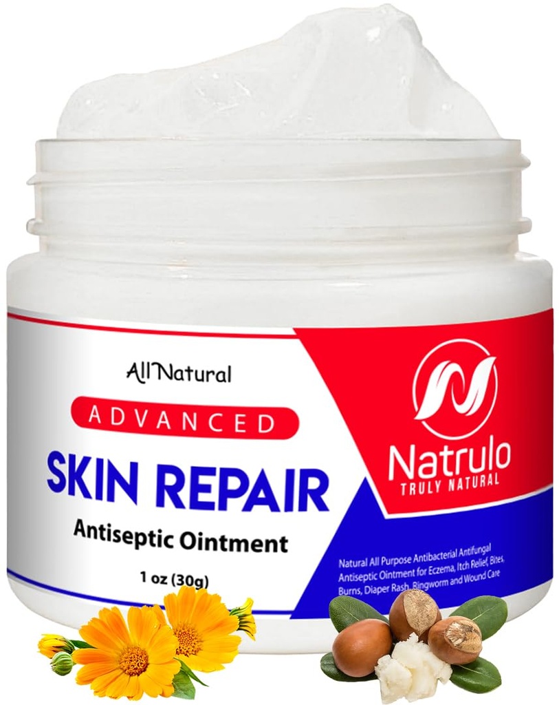 Natrulo Skin Repair Cream ← Natural All Purpose Ointment for Eczema, Itch Relief, Bites, Burns, Diaper Rash, Ringworm, Wound Care ← Reparación Rescate Skincare Salve