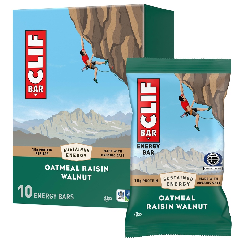 CLIF BAR - Energy Protein Bars - Oatmeal Raisin Walnut - Hecho con avena orgánica - Bares de energía - Non-GMO - (10 Pack)