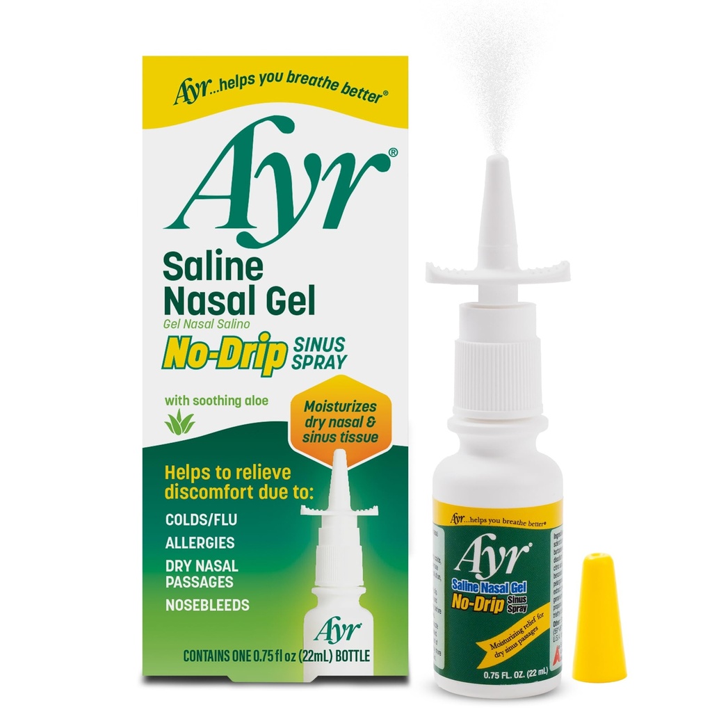 Ayr Saline Nasal Gel Sinus Spray sin goteo con calma Aloe Vera, 0.75 Fl Oz Spray Botella, (Pack of 1)