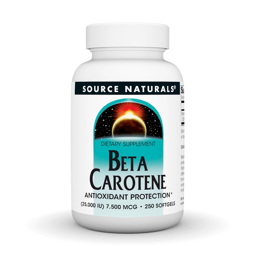 Fuente Natural Beta Caroteno 25000 iu Protección Antioxidante - Converso por Cuerpo a Vitamina A - 250 Softgels