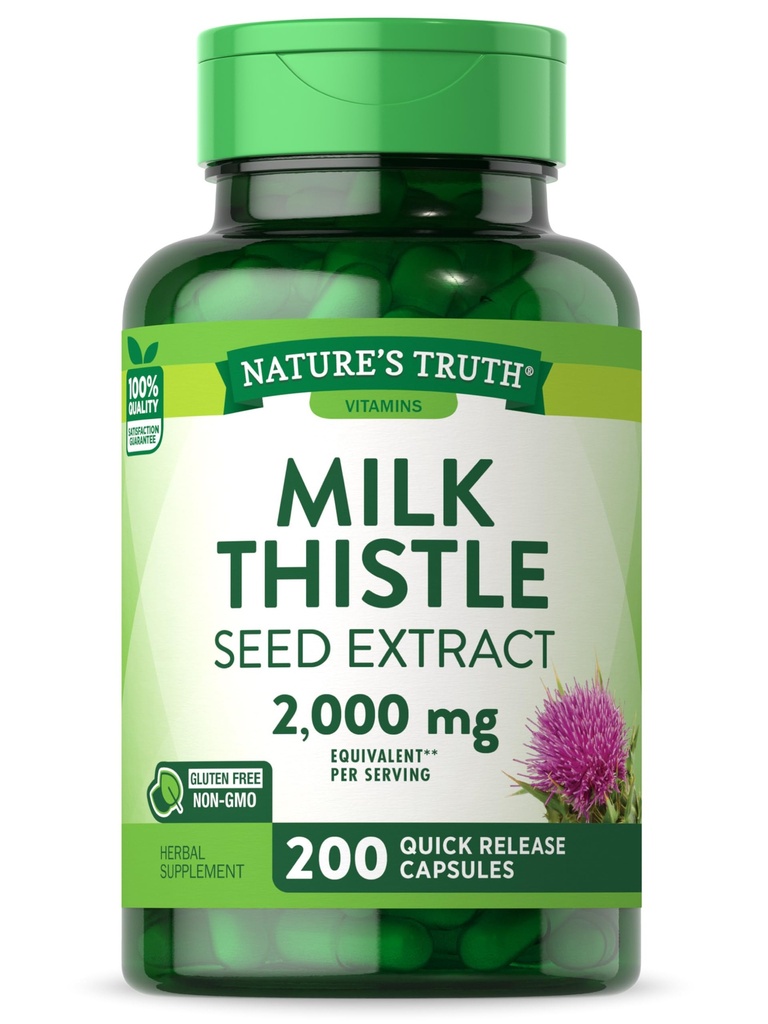 La verdad de la naturaleza Milk Thistle Suplemento Silencio 200 Capsules ← No GMO y Gluten Free Seed Extract ← Silymarin Marianum