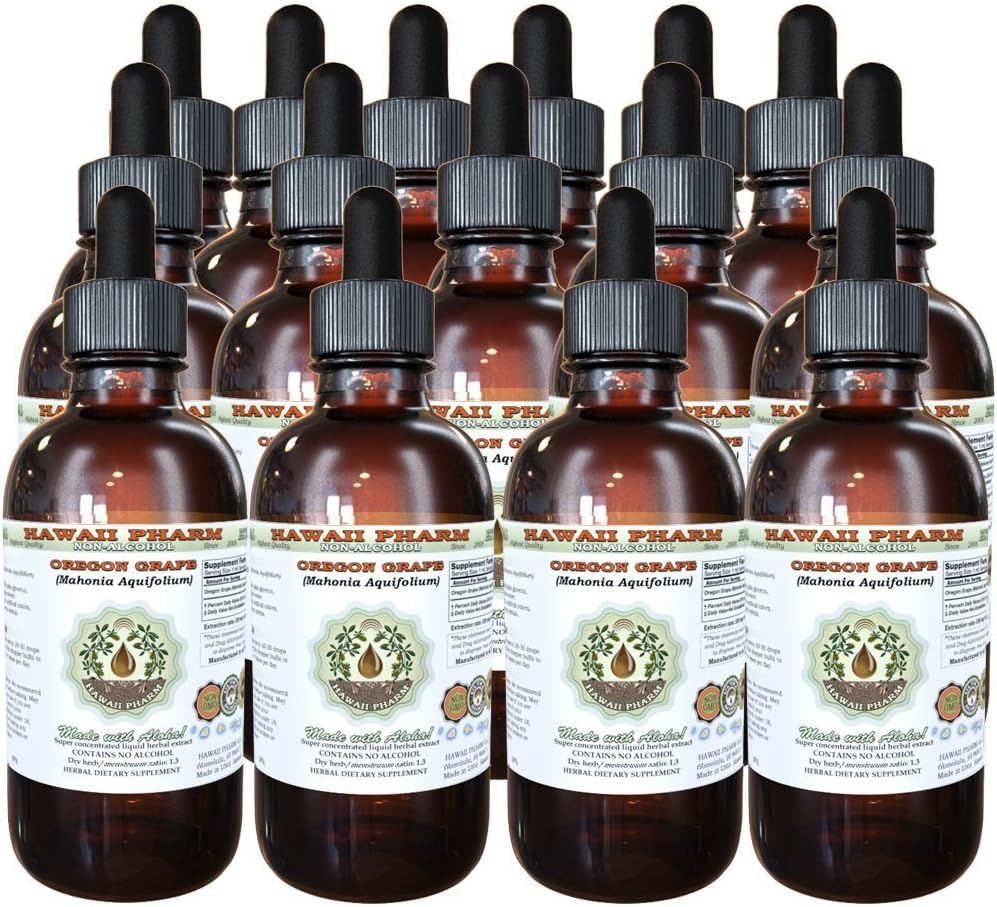 Hawaii Pharm Oregon Grape Alcohol-Free Liquid Extract, Oregon Grape (Mahonia acufolium) Dried Root Glycerite Natural Herbal Supplement, USA 15x4 fl.oz