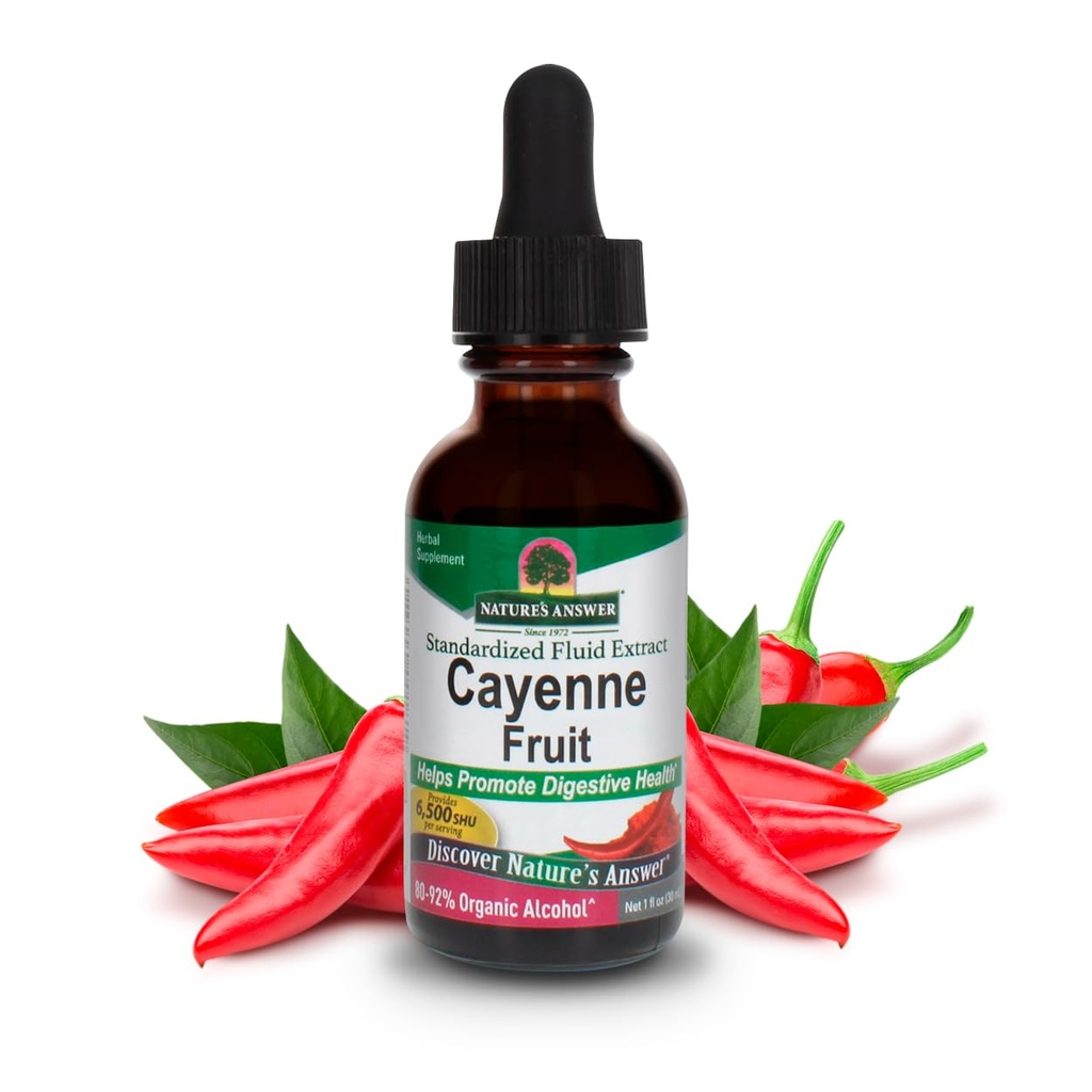 Respuesta de la naturaleza Extracto de frutas de Cayenne ← Ayuda a promover la salud digestiva  sometida Potentcy alta hecha con alcohol orgánico TEN Vegan, libre de gluten, no GMO > Kosher certificado 1oz