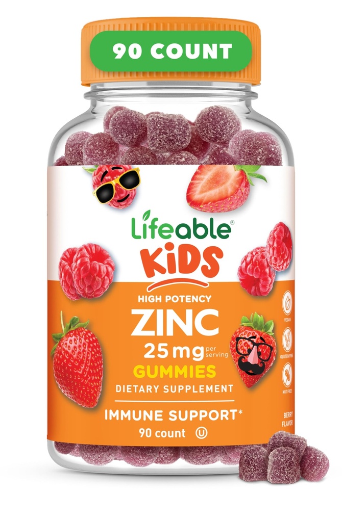 Zinc Lifeable para niños TENIDO 25mg TENIDO Great Tasting Natural Flavored Zinc Gummies TEN Gluten Free Vegetarian Non GMO Zinc Supplements TEN Kids Zinc for Immune Support TEN 90 Gummies
