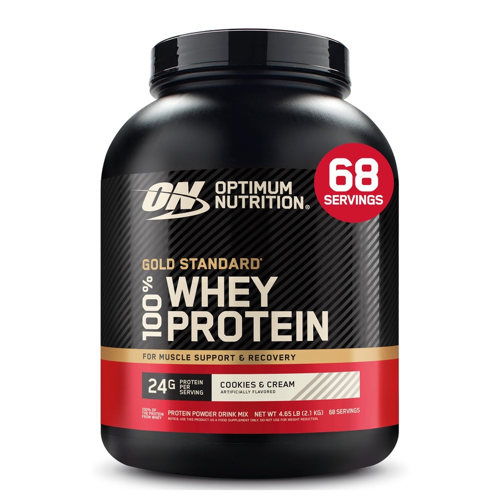 Optimum Nutrition Gold Standard 100% Whey Protein Powder, Cookies &amp; Crema, 5 libras (paquete mayo Vary)