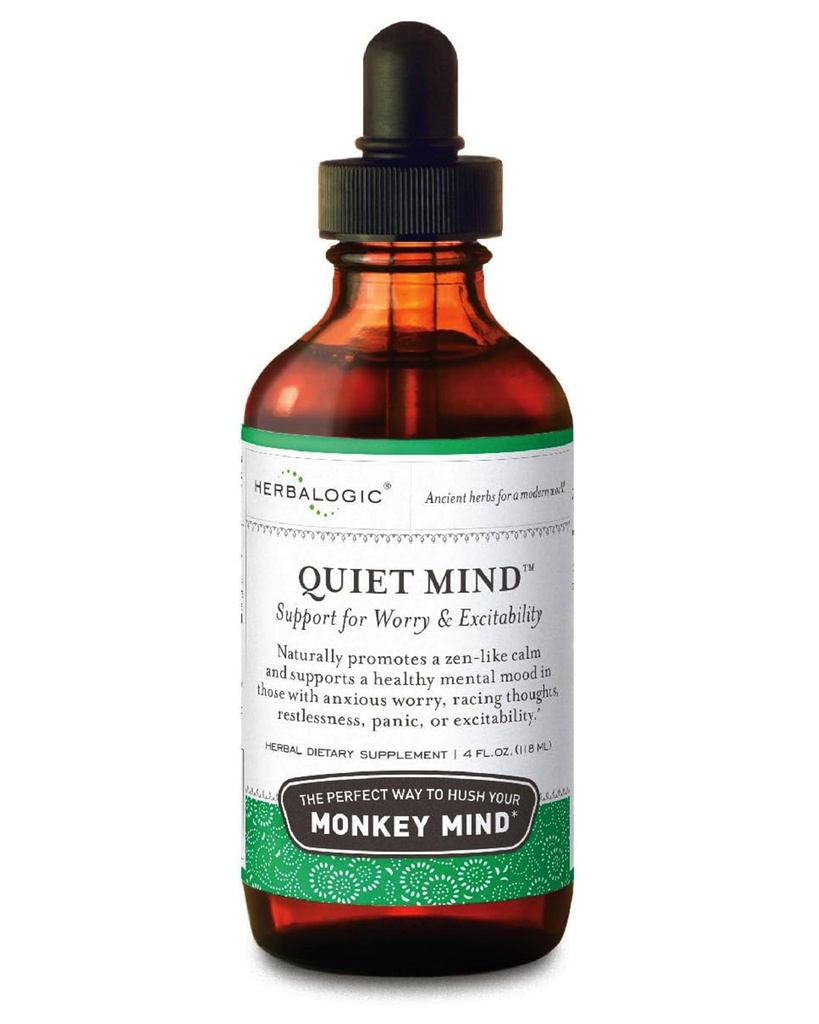 Herbalogic - Quiet Mind Liquid Herb Drops - Non-Sedating, promueve un sentimiento de calma similar al Zen - Eases Anxious Worry y Panicky Mood - Basado en la Fórmula China Tradicional Gui Pi Tang - 4 Fl. Oz.