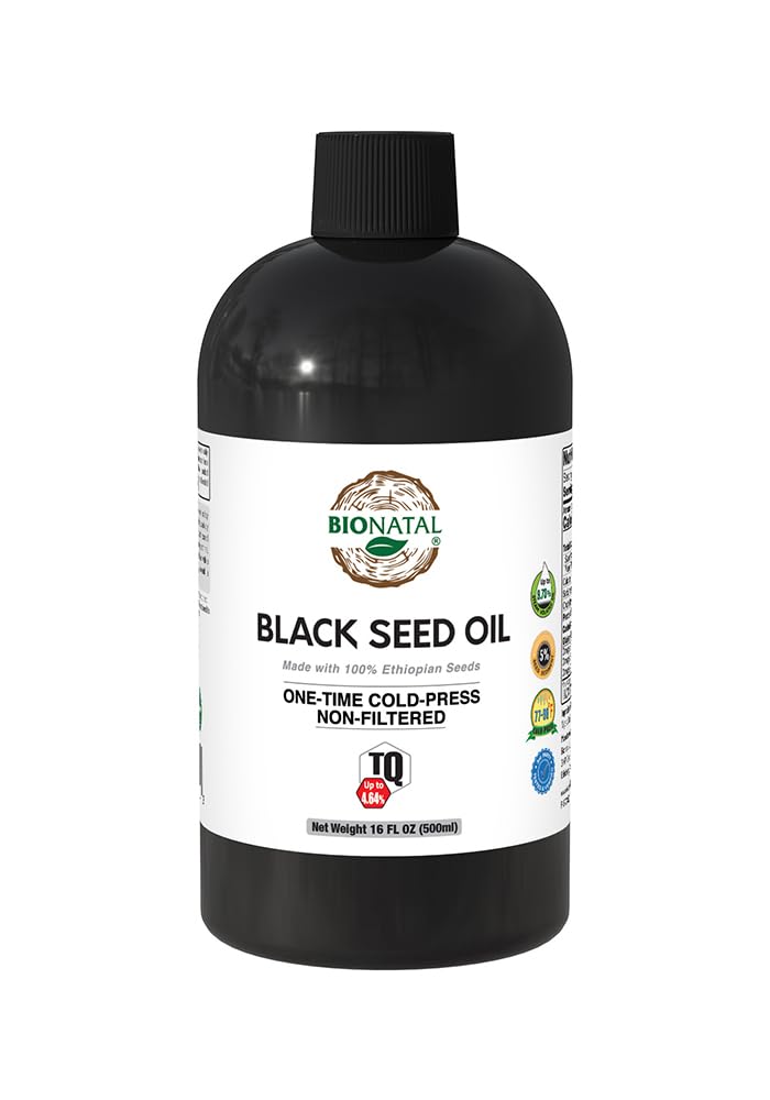 BioNatal Ethiopian Black Seed Oil 16oz PET/Plastic Bottle – Cold Pressed Nigella Sativa, Black Cumin Seed Oil, Unrefined " Non-Filtered, High TQ Hasta 4.64% – Supports Immune System, Digestive