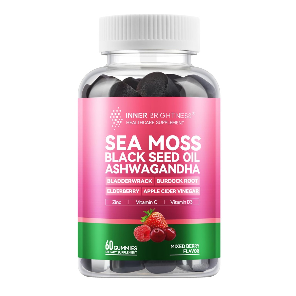 Mar Moss 4000mg Gummies with Ashwagandha, Elderberry, Apple Cider Vinegar, Bladderwrack, Burdock Root – Immune Support – Mixed Berry Flavor – 60 Conde