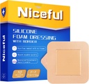 Silicona Foam Dressing 3x3 en (7.5x7.5cm),High Absorbency Bed Sore Bandages Wound Care Dressing,Waterproof Silicone Bandages for Sensitive Skin Wound Care(10 Pcs)