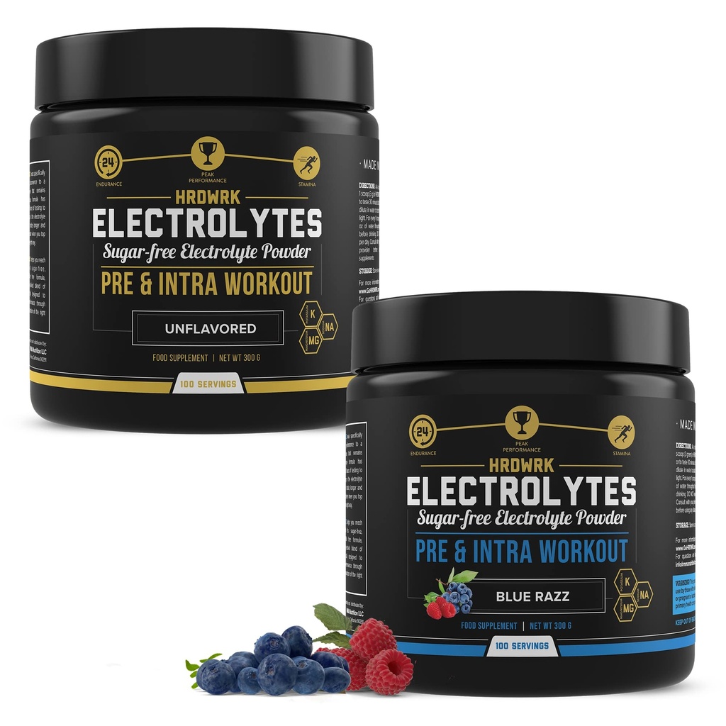 MMA Nutrition HRDWRK 100 Servings Keto Electrolytes Powder Hydration Sugar Free - Electrolyte Powder to Boost Endurance " Reduce Fatiga with Electrolytes Suplemento - Unflavored " Blue Raspberry Set