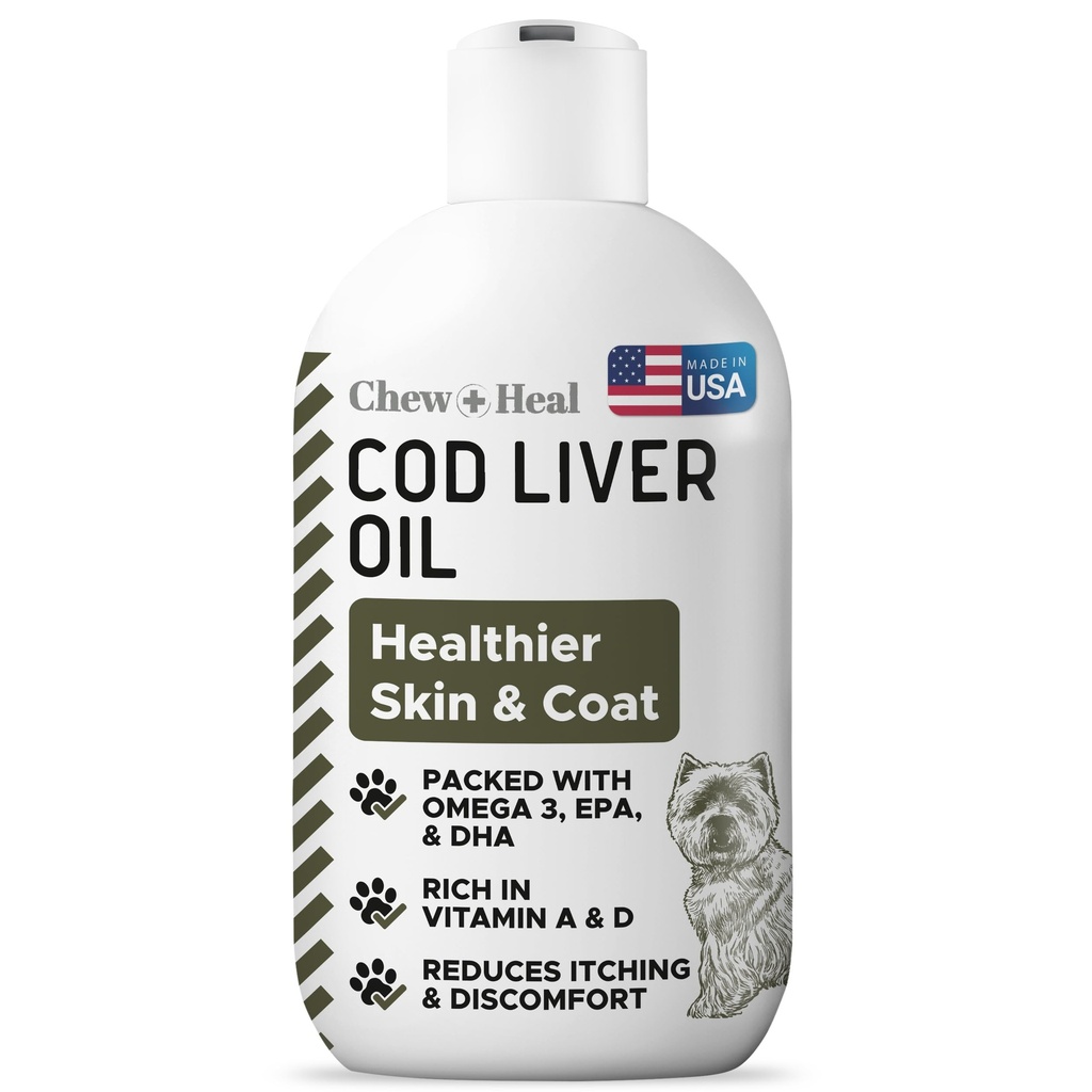 Aceite de hígado de bacalao para perros - 8 oz - Contiene Omega 3, Omega 6, vitamina A y vitamina D para reducir el picor y promover la piel y la carne, corazón, articulación y salud inmunitaria