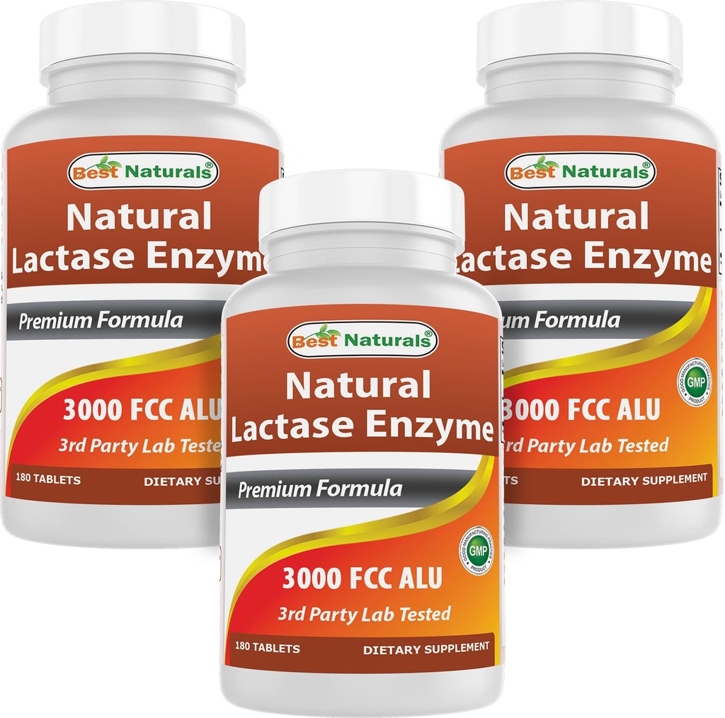 Best Naturals, Fast Acting Lactase Enzyme, 3000 FCC ALU, 180 Tablets (180 Cuenta (Pack of 3))