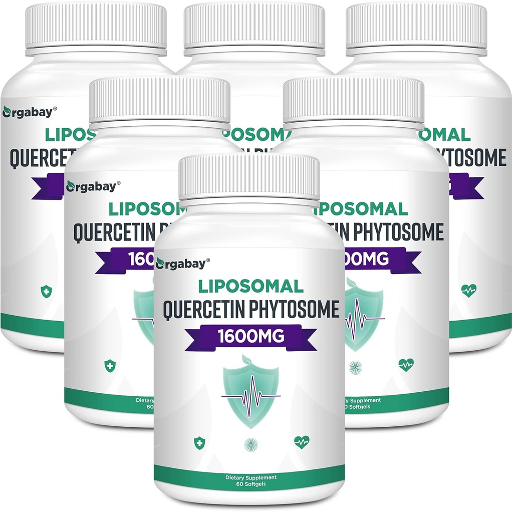Orgabay Liposomal Quercetina Phytosome 1600 mg,Bromelain 200mg,Zinc 30mg,Vitamin C Turmeric 40 mg,Más alta absorción, Complejo de Quercetina, 360 Softgels