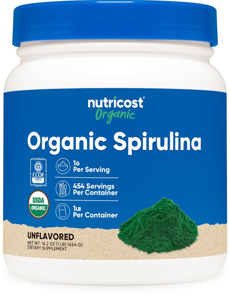 Nutricost Organic Spirulina Powder 454 Grams, 1LB - Pura, certificada Espirulina orgánica