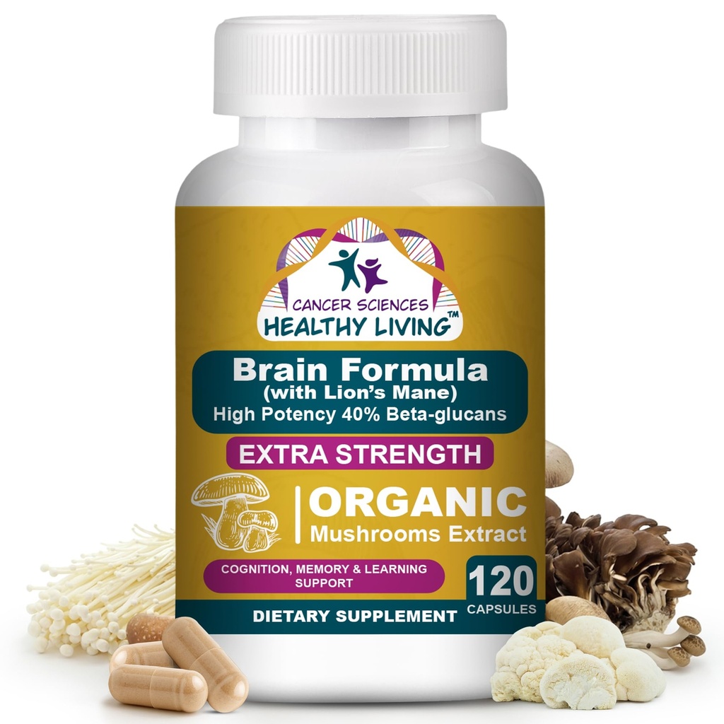 Cáncer Ciencias Suplementos cerebrales para la memoria y el foco - 1.500mg Suplemento de seto de salud cerebral para adultos " mayores - alta potencia 40% Beta-Glucans para el apoyo inmunológico " vitaminas, 120 cápsulas