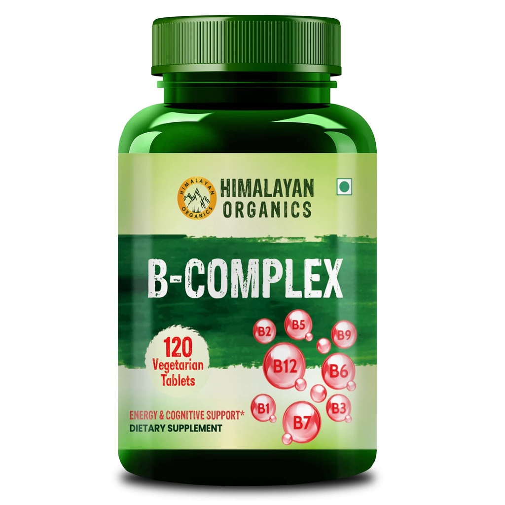 Himalayan Organics Complejo de vitamina B con 100% RDA B1, B2, B3, B5, B6, B9 &amp; B12