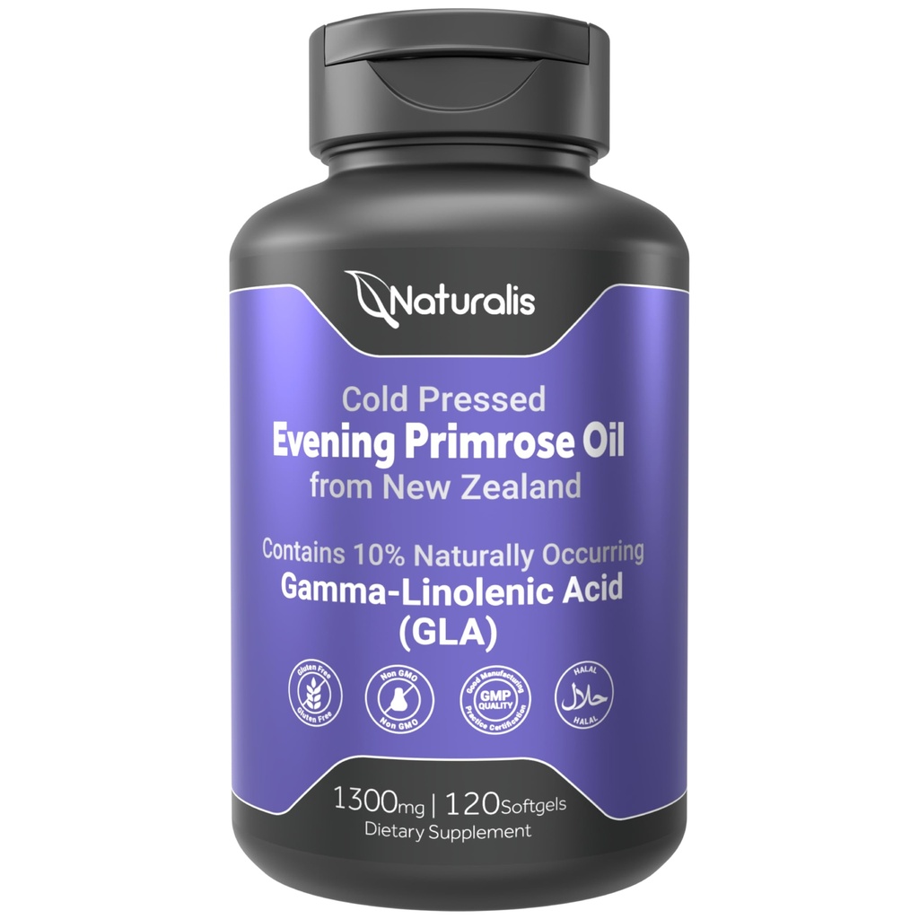 Naturalis Evening Primrose Oil (1300mg) ← 100% natural de Nueva Zelanda ← Non-GMO, Soy &amp; Gluten Free, Zero Filler TEN 120 Softgels