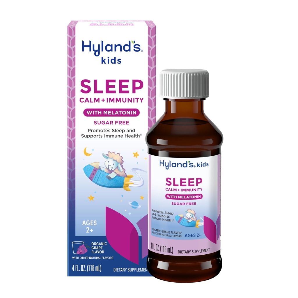 Hiland's Kids Sleep Calm &amp; Immunity with Melatonin, Sugar-Free Sleep Aid Liquid with Magnesium, Vitamin D, Zinc &amp; Elderberry, Promotes Sleep &amp; Supports Immune Health, Ages 2+, Grape Flavor, 4 Fl. Oz.