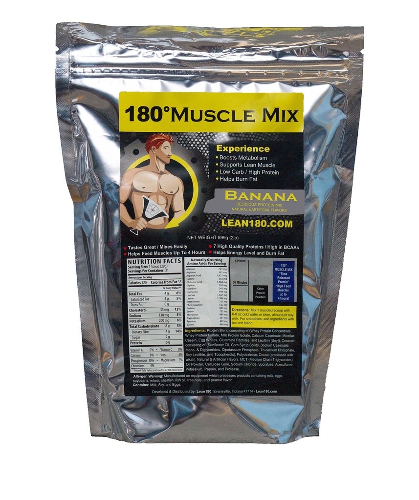 Lean 180 Muscle Mix - Best Tasting Whey Protein Shake - Desayuno, Post Workout, Snack - Ayuda Lean Muscle, Boosts Energy - Pruebas Great - 31 Shakes - Banana