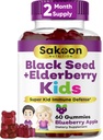 Nutrición de Sakoon Elderberry &amp; Black Seed Oil Gummies for Kids, Immune Support, con vitamina C y zinc, Delicious Berry Flavor, 60 Gummies