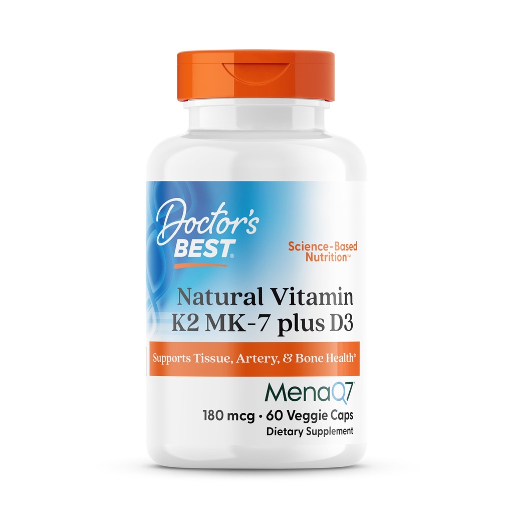 La mejor vitamina natural del médico K2 MK-7 Plus D3, soporta tejido, arterio, " salud ósea, no transgénico, libre de gluten, soy libre, vegetariano 60 cápsulas vegetales
