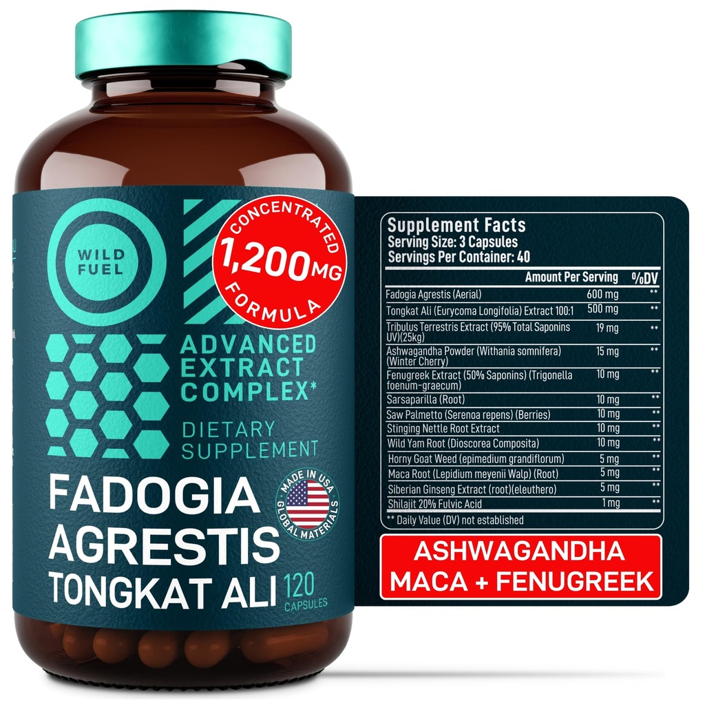 Fadogia Agrestis y Tongkat Ali Suplemento - 600mg Fadogia Agrestis para Hombres, 500mg Longjack Tongkat Ali, Ashwagandha Maca Fenugreek Complex - Muscle Strength, Energy, Mood Support - 120 cápsulas