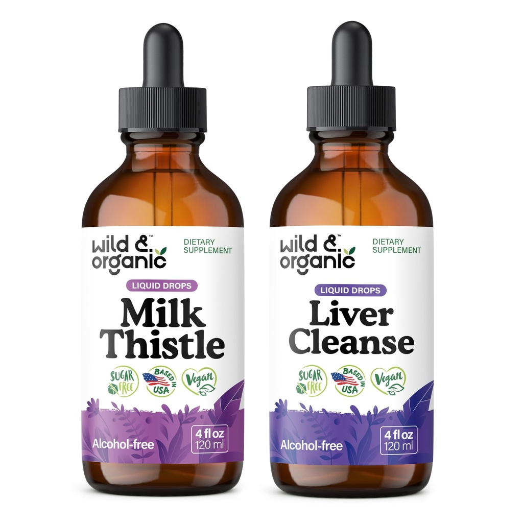 Wild &amp; Organic Milk Thistle Tincture 4 fl oz &amp; Liver Cleanse Tincture 4 fl oz