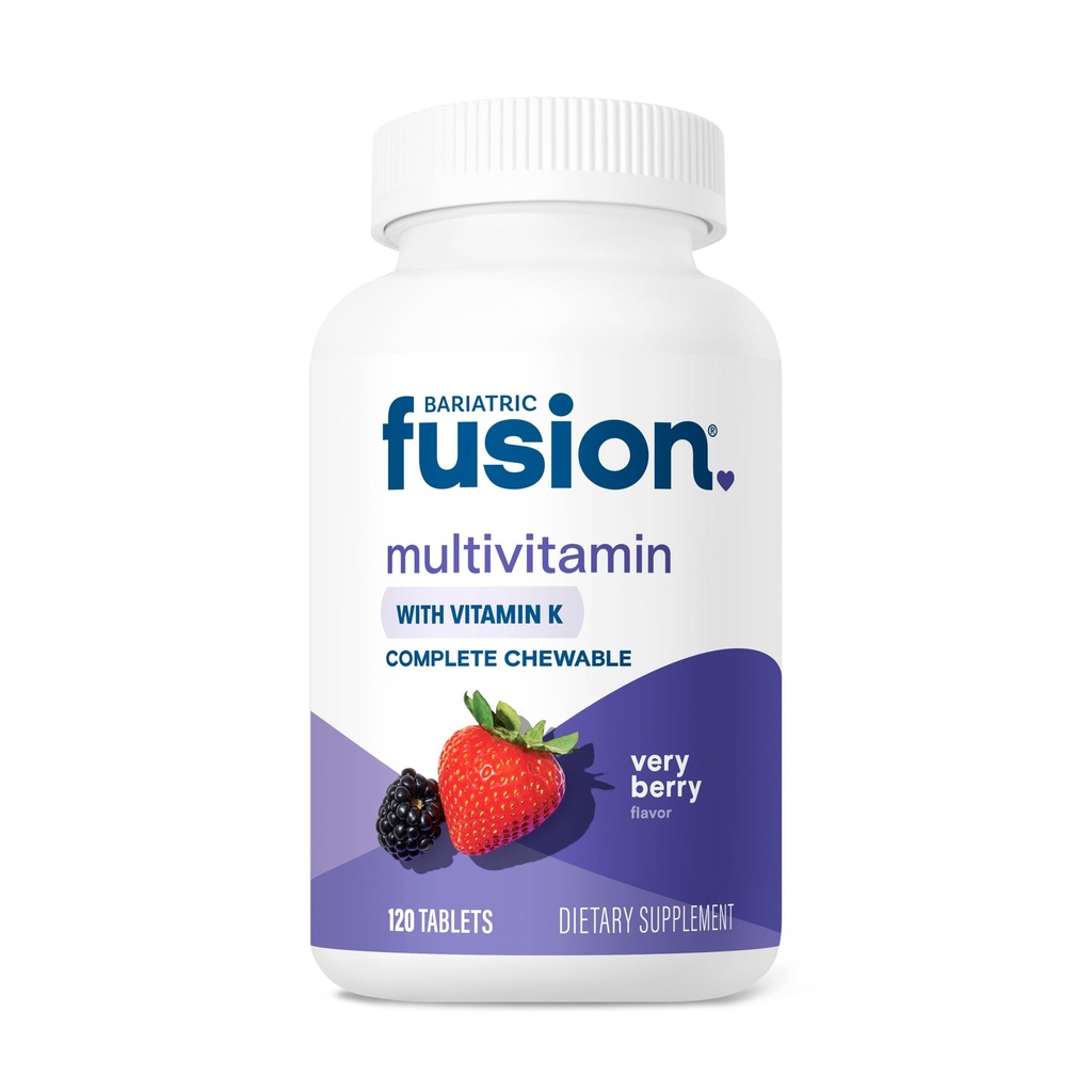 Fusión Bariatrica Muy Berry Completa Multivitamínica Chewable con Hierro y Vitamina K para Pacientes de Cirugía Bariat incluyendo Bypass Gástrico y Gastrectomía Sleeve - 120 Tabletas