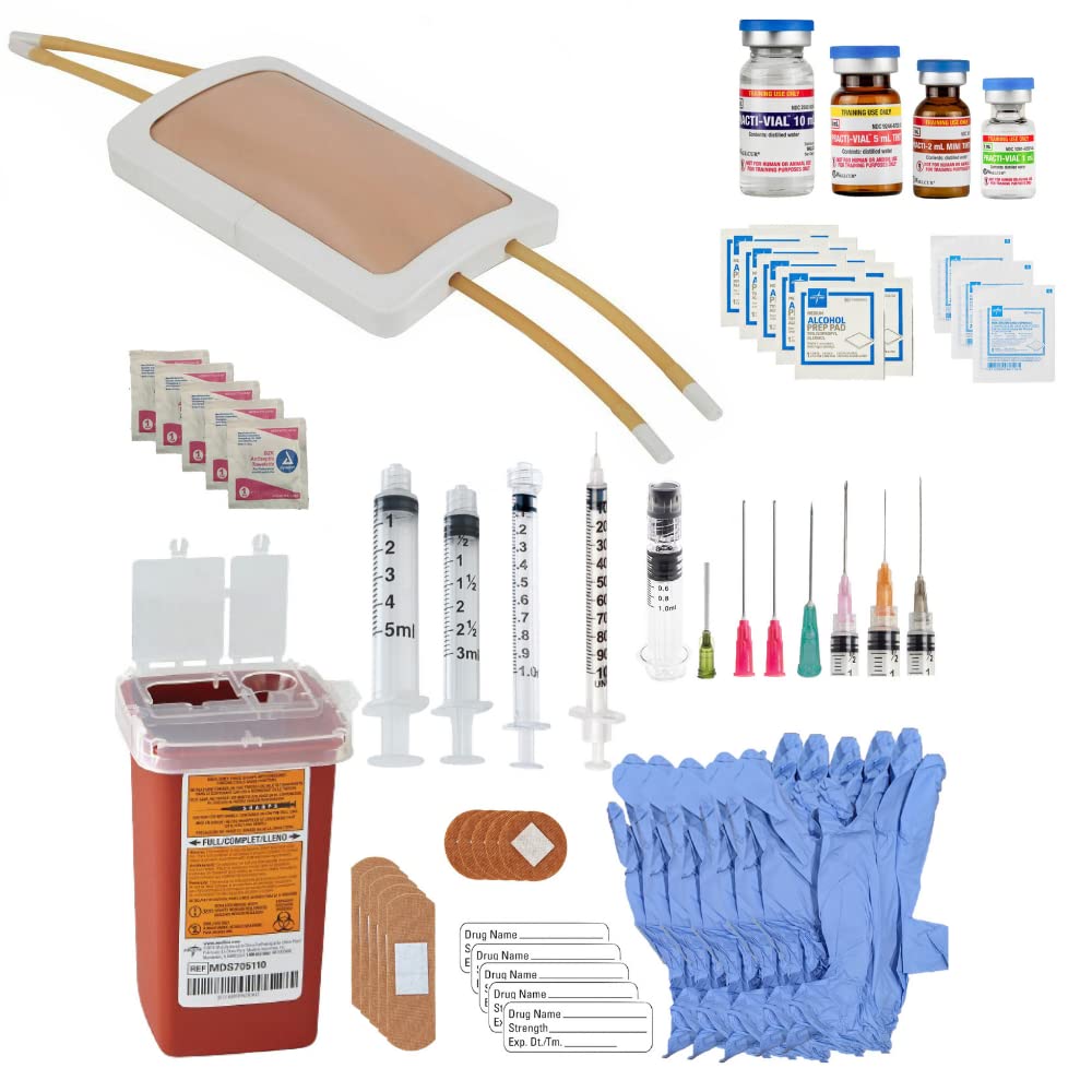 Anatomía Lab Venipuncture Kit de práctica con simulación Wearable Arm Pad Modelo IV + Sujetaciones de habilidad de inyección suplementaria Kit de formación en enfermería clínica, 65 piezas