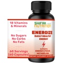 SHIFAA NUTRITION Energize, Natural Daily Energy Vitamins ← Jitter-Free, 60 Servings TEN Supports Focus, Mood, Brain, Metabolism TEN w/Caffeine & Taurine, B1, B2, B5, B6, B7, B9, B12 Halal Vitaminas