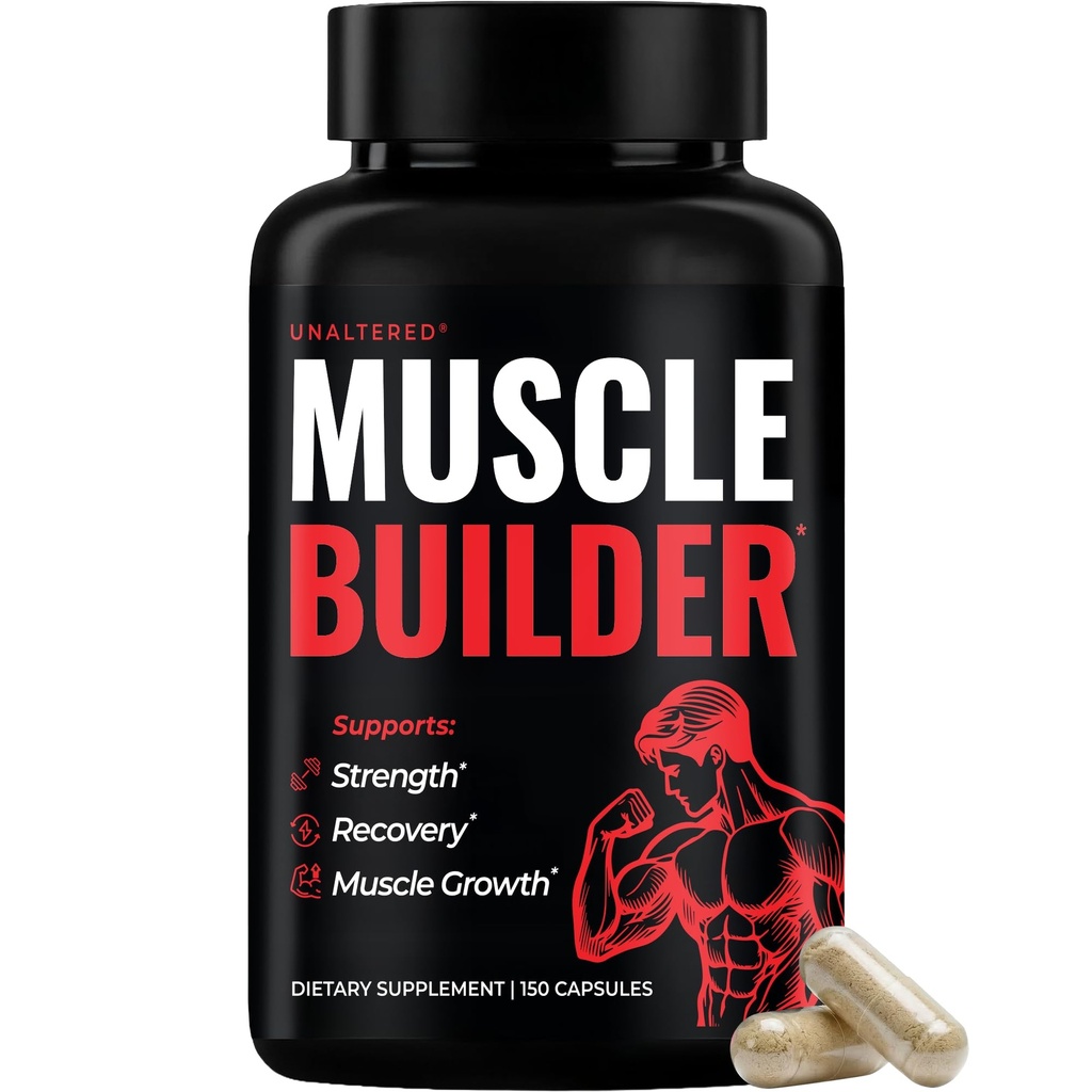 UNALTERED Muscle Builder for Hombre - Growth, Size, Strength - Natural Muscle Building Supplement &amp; Energy Booster - Tribulus Terrestris, Ginseng, Vitamin D3, Ashwagandha - 150 cápsulas