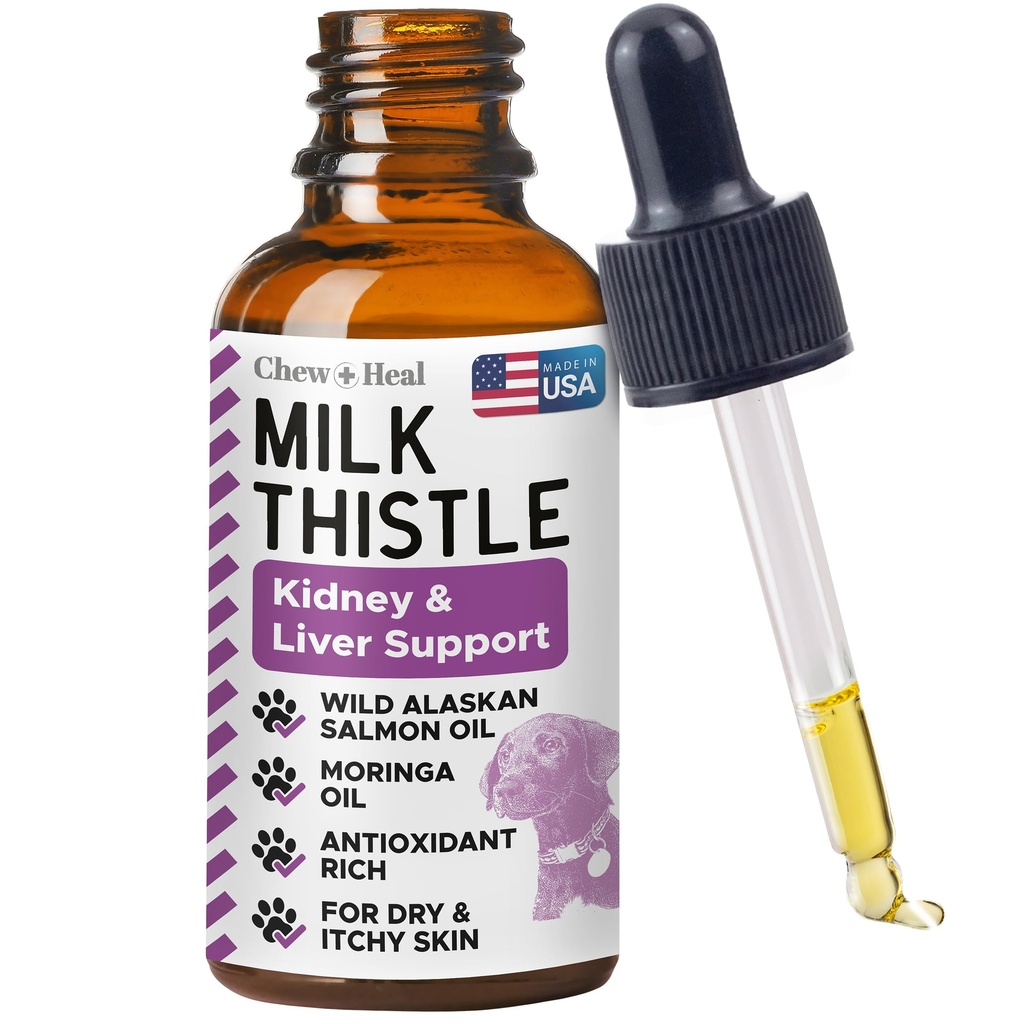 Esteto de leche para perros Apoyo para el hígado - 2 oz suplemento de leche líquido para Kidney y soporte para el hígado - con aceite de salmón de Alaska silvestre y aceite de moringa - hecho en EE.UU.