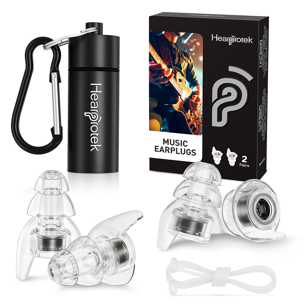 Hearprotek Concert Ear Plugs, 2Pairs Reusable high Fidelity Musician Ear Plugs for Concerts Loud Music-Noise Reduction Ear Protection para Rave,Festival,Music,Tinnitus Relief